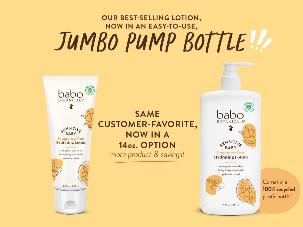 Babo Botanicals hydrating lotion ingredients: shea butter and jojoba for nourishment.