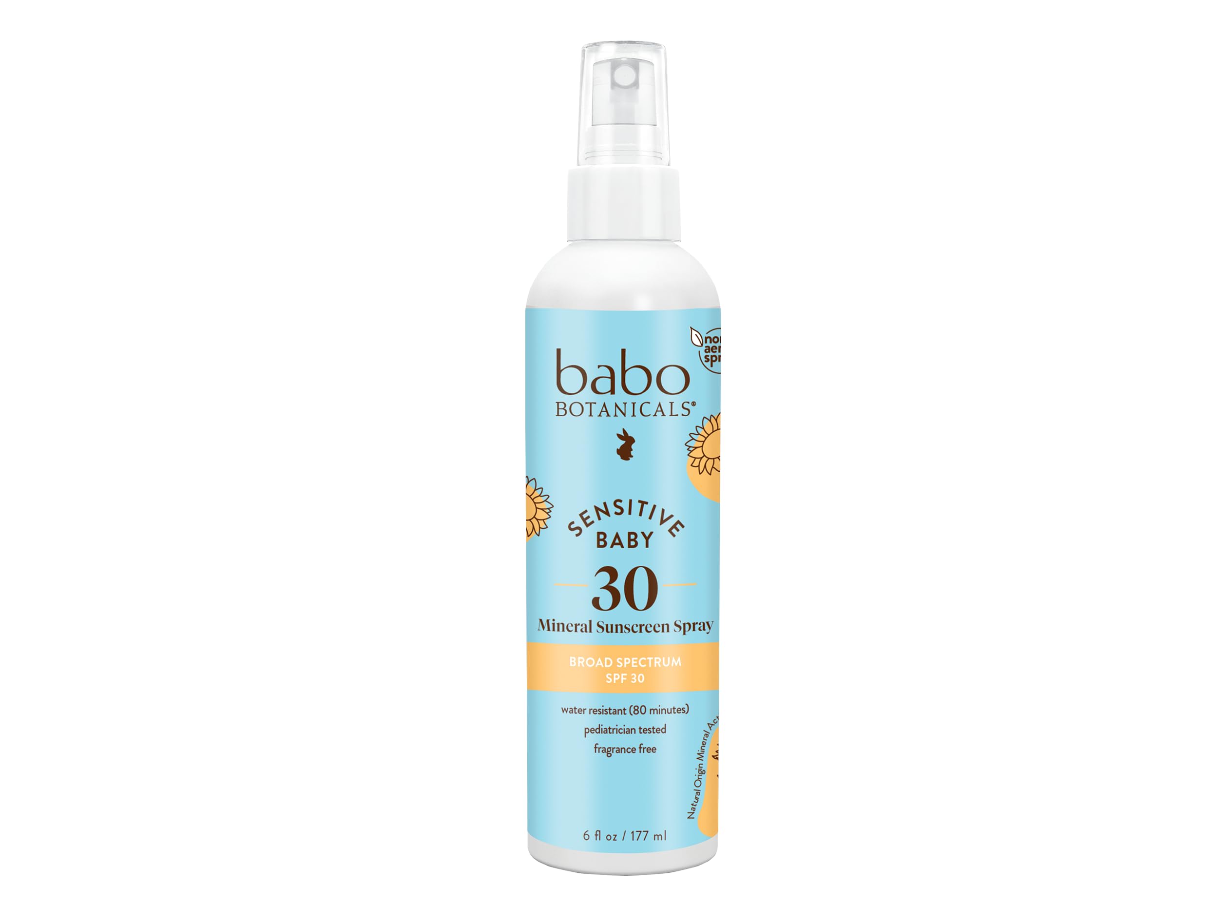 Babo Botanicals sunscreen spray bottle for baby's face and body, gentle protection