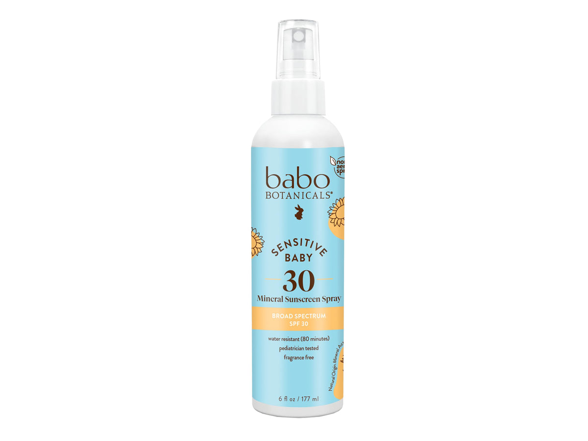 Babo Botanicals sunscreen spray bottle for baby's face and body, gentle protection
