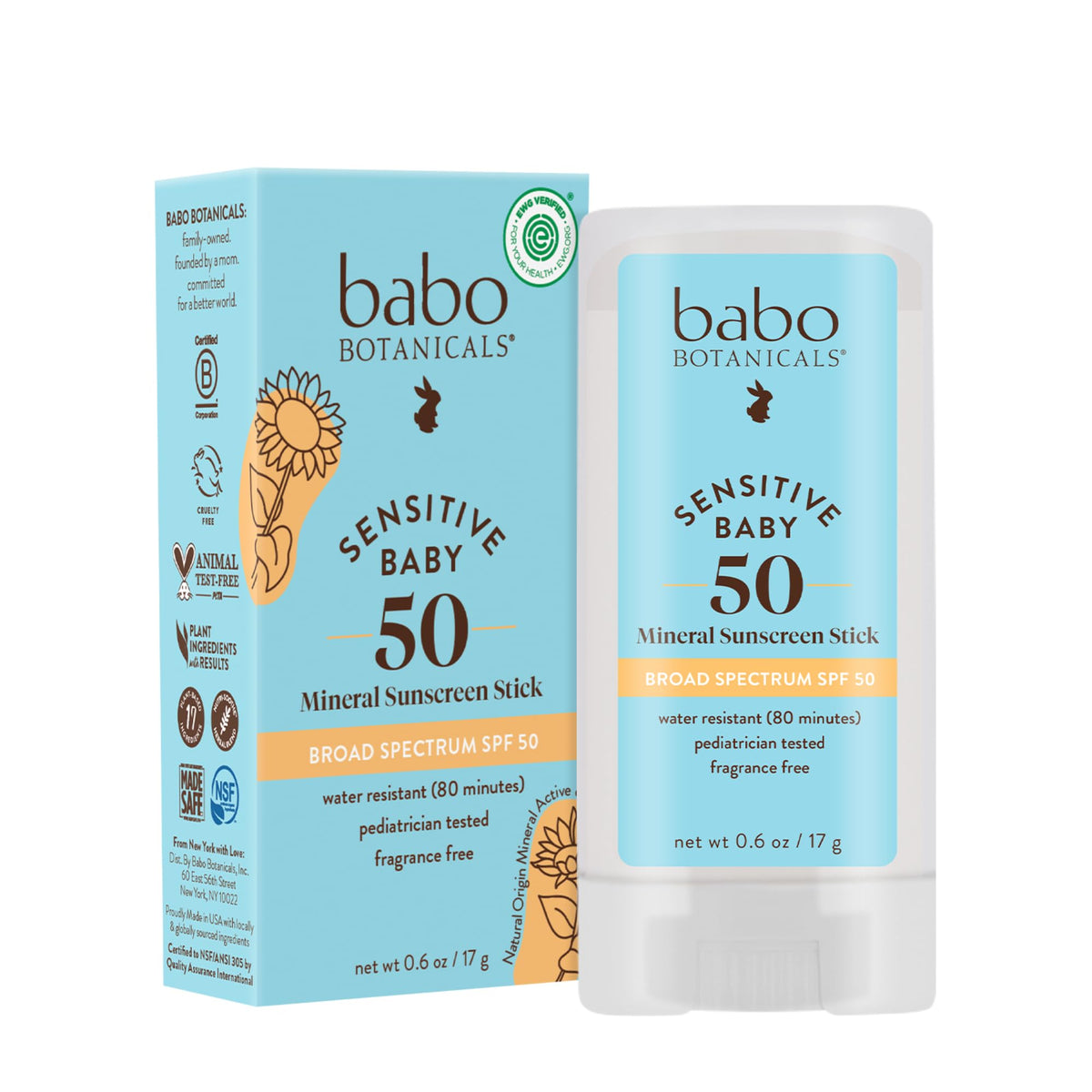 Babo Botanicals sunscreen stick on the face for quick protection.