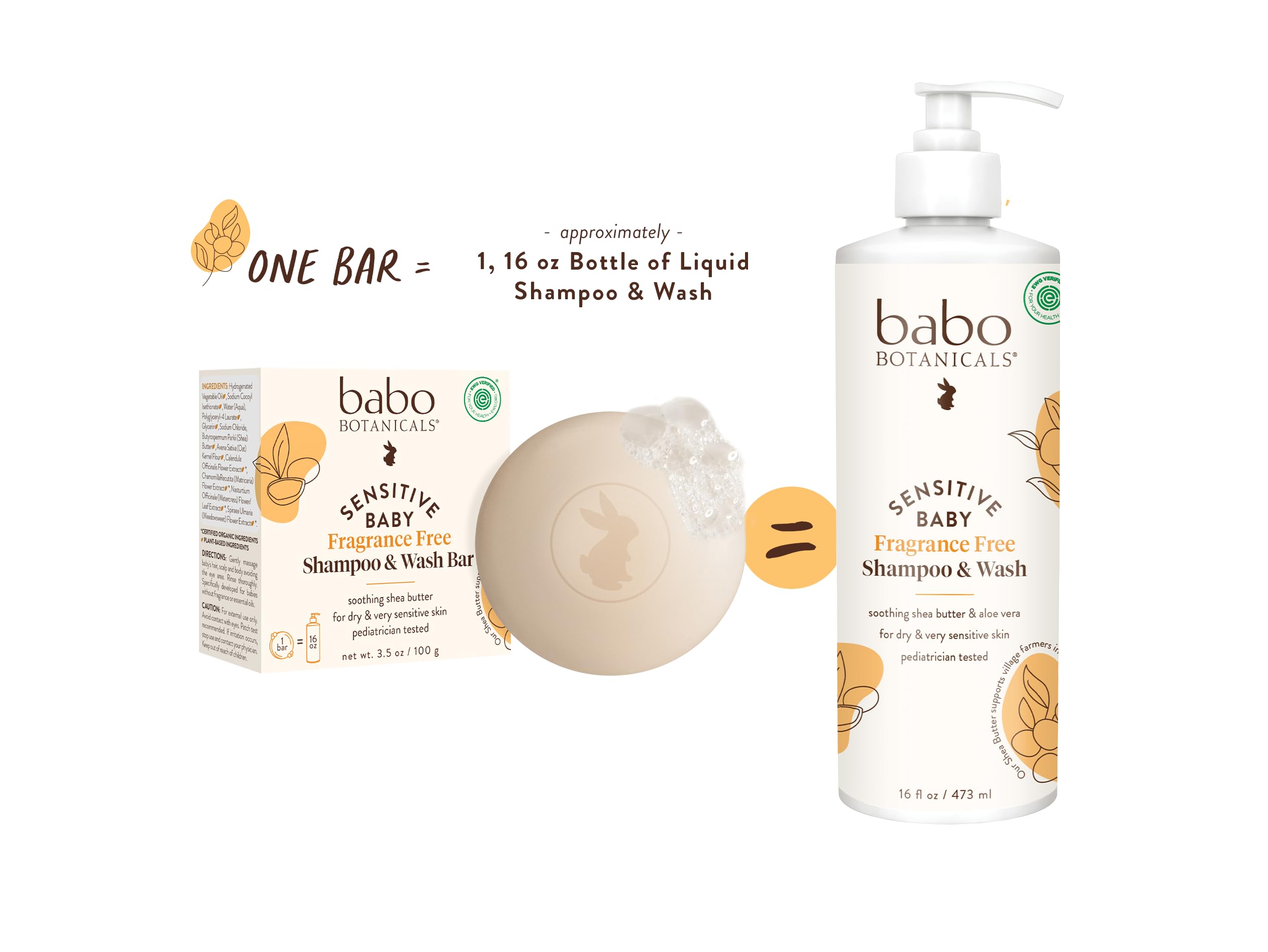 Babo Botanicals shea butter nourishing bar emphasizes skin and hair nourishment.
