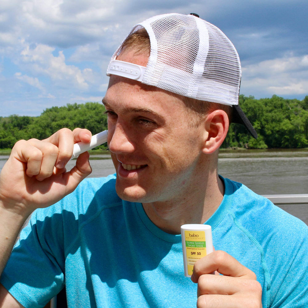 Babo Botanicals SPF50 Stick easily covers face, lips, nose, and ears.