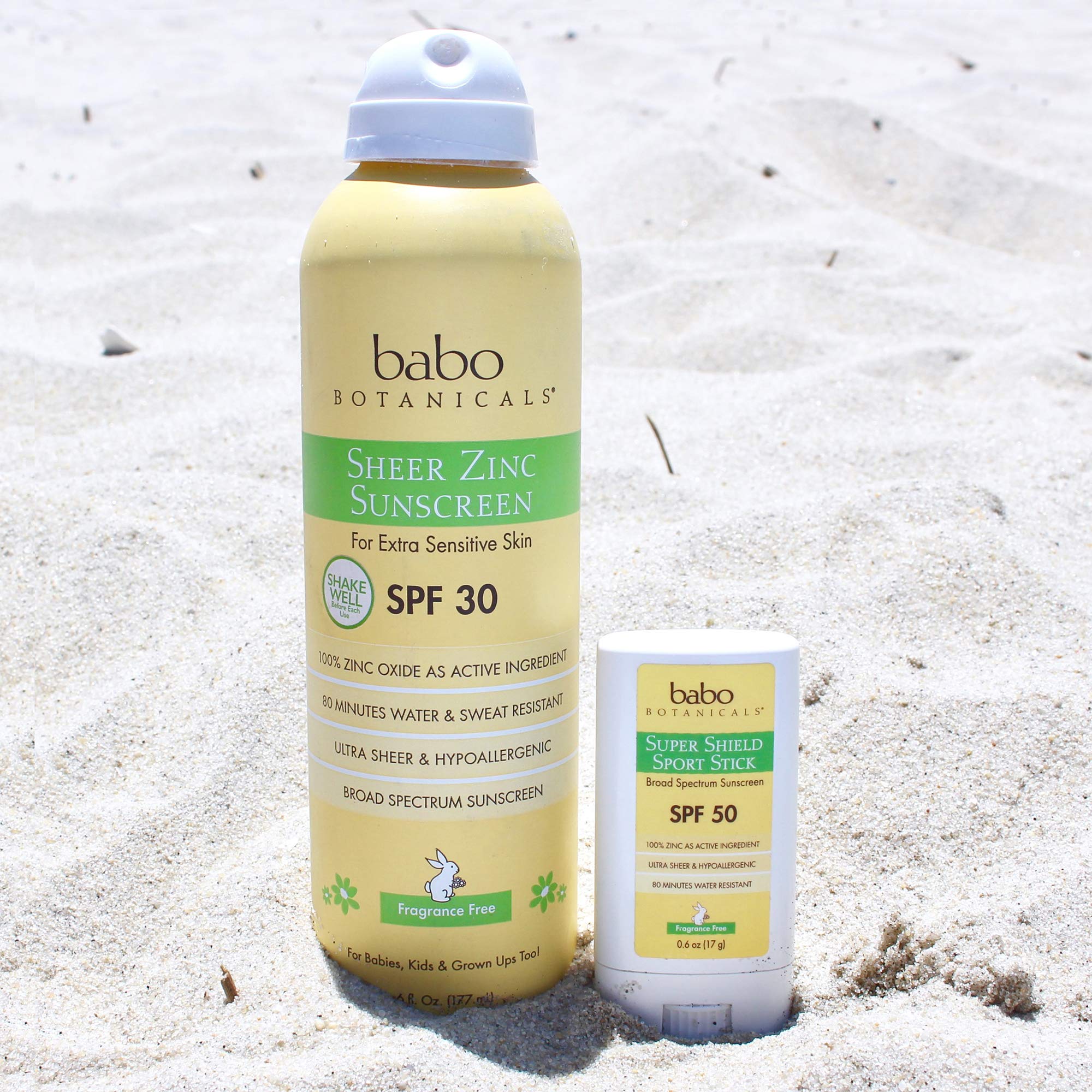 Babo Botanicals SPF50 Stick enriched with jojoba and calendula oils.