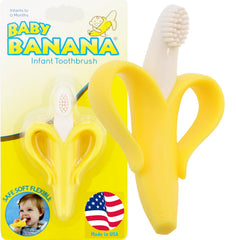 Baby Banana infant toothbrush packaging shows a safe, user-friendly design for new parents.