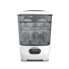 Baby Brezza Advanced Sterilizer Dryer front view, compact design ideal for busy kitchens and nurseries.