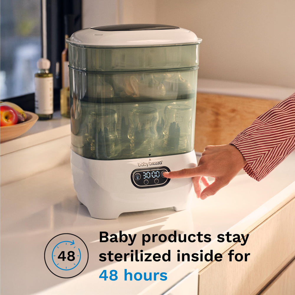 Baby Brezza HEPA filter close-up highlights improved air quality during drying.