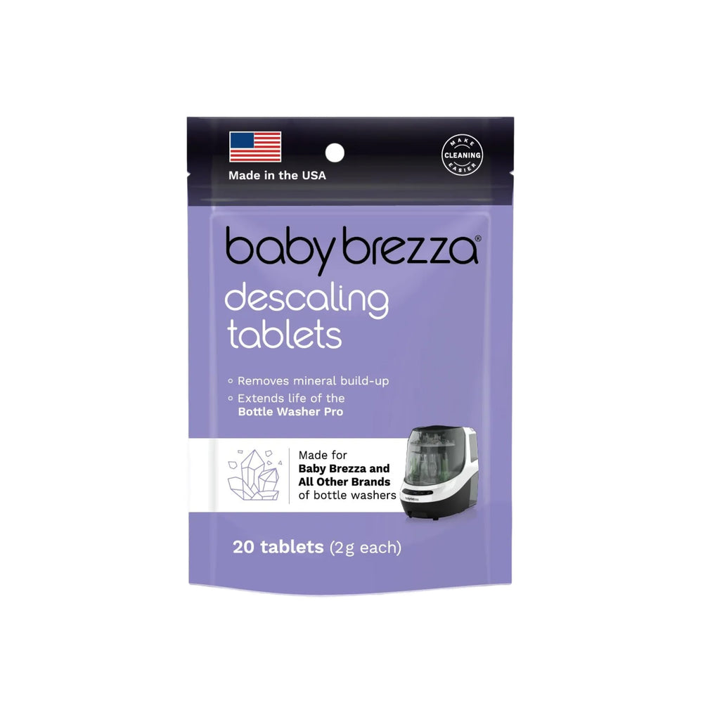 Packaging image of Baby Brezza descaling tablets for easy bottle washer maintenance