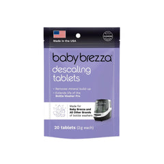 Packaging image of Baby Brezza descaling tablets for easy bottle washer maintenance