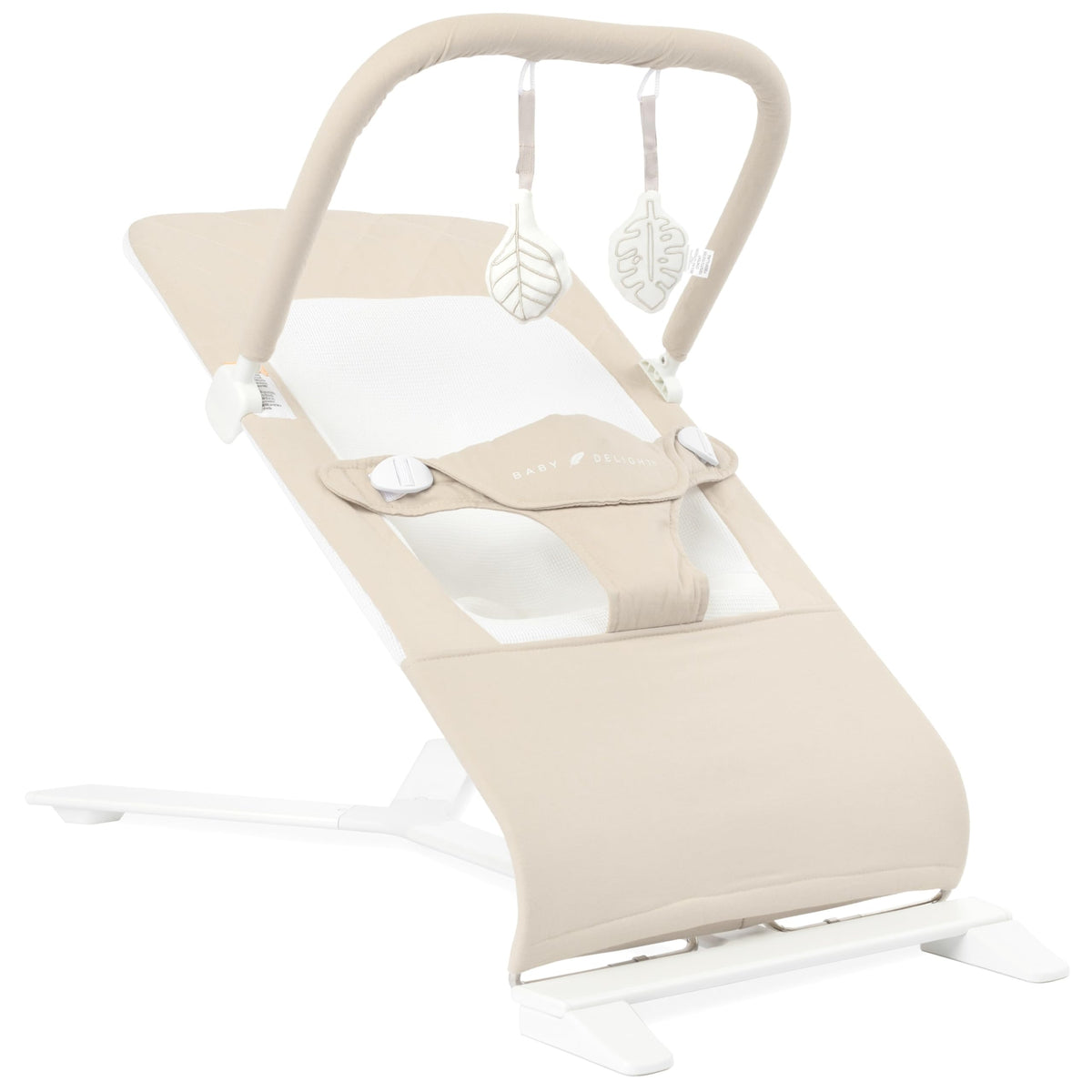 Baby Delight Alpine Deluxe Bouncer folded flat for travel and storage.