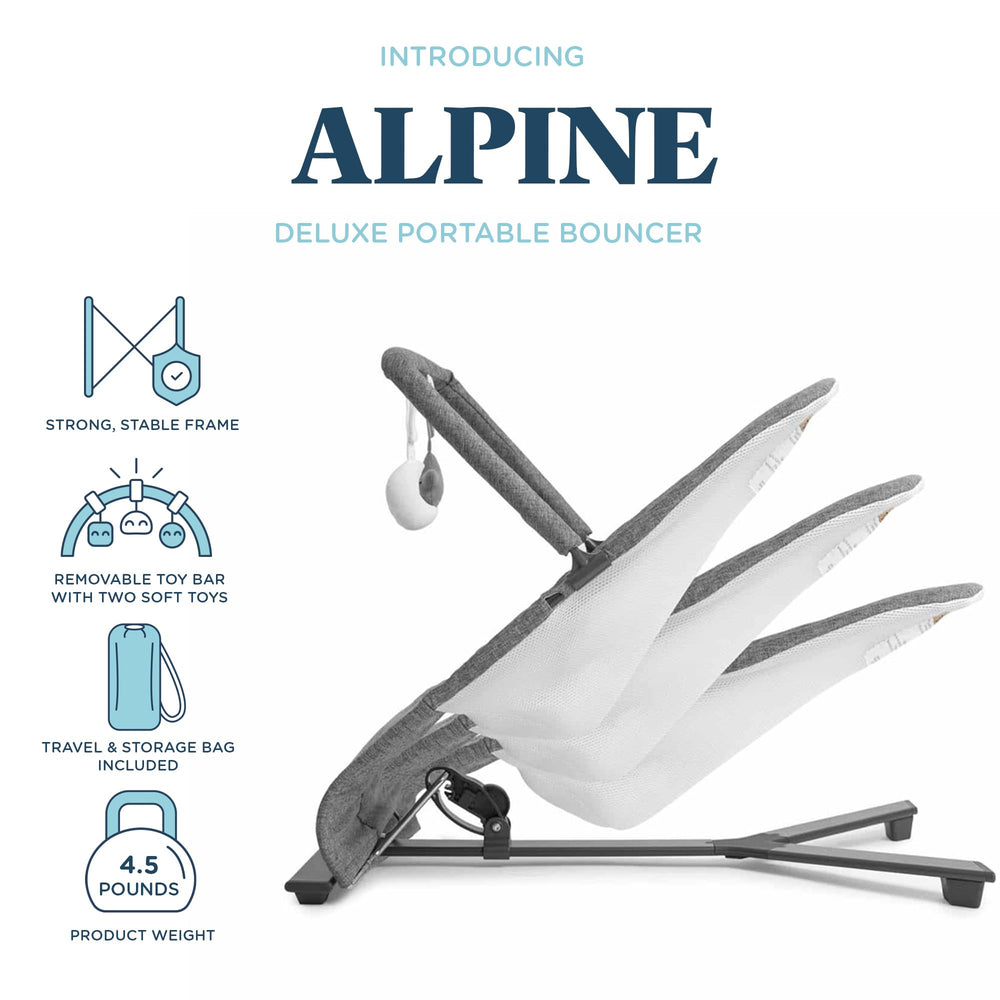 Baby Delight Alpine Deluxe Bouncer folded flat for travel and storage