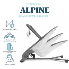 Baby Delight Alpine Deluxe Bouncer folded flat for travel and storage