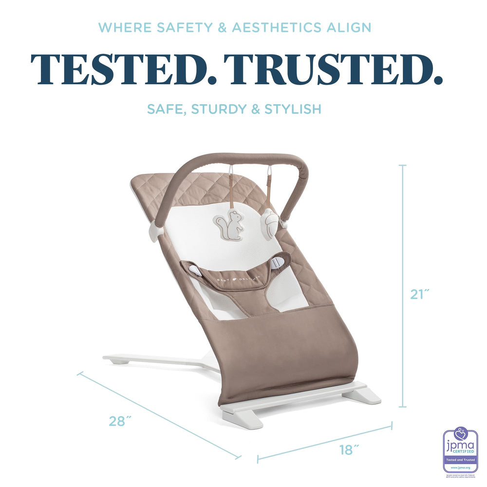 Secure 3-point harness keeps Baby Delight Alpine Deluxe safely seated.