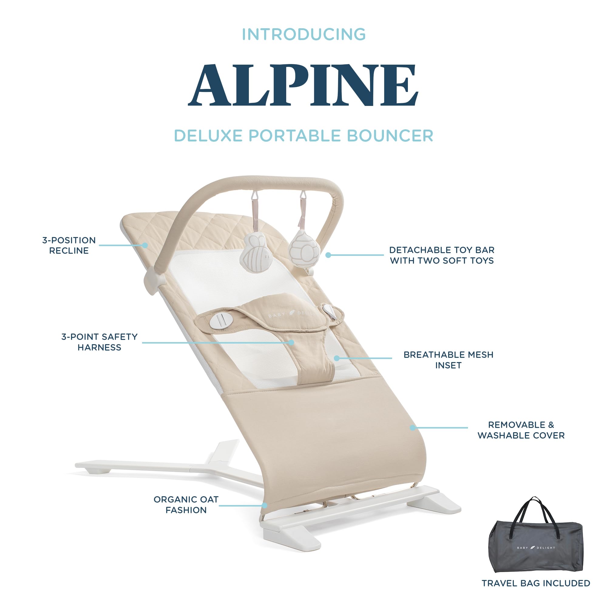 Baby Delight Alpine Deluxe Bouncer mesh inset for improved airflow.