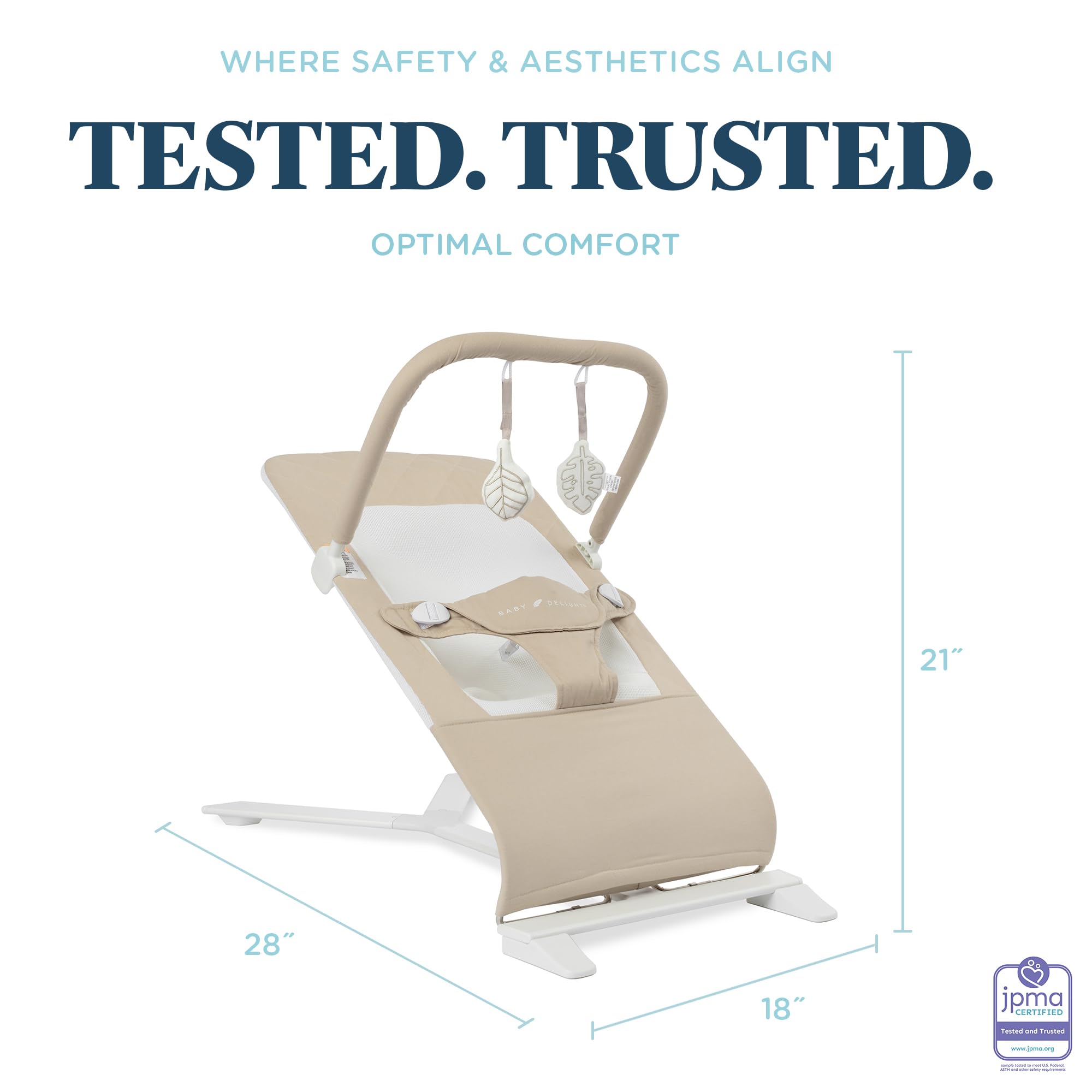 Baby Delight Alpine Deluxe Bouncer with organic cotton fabrics for soft comfort.