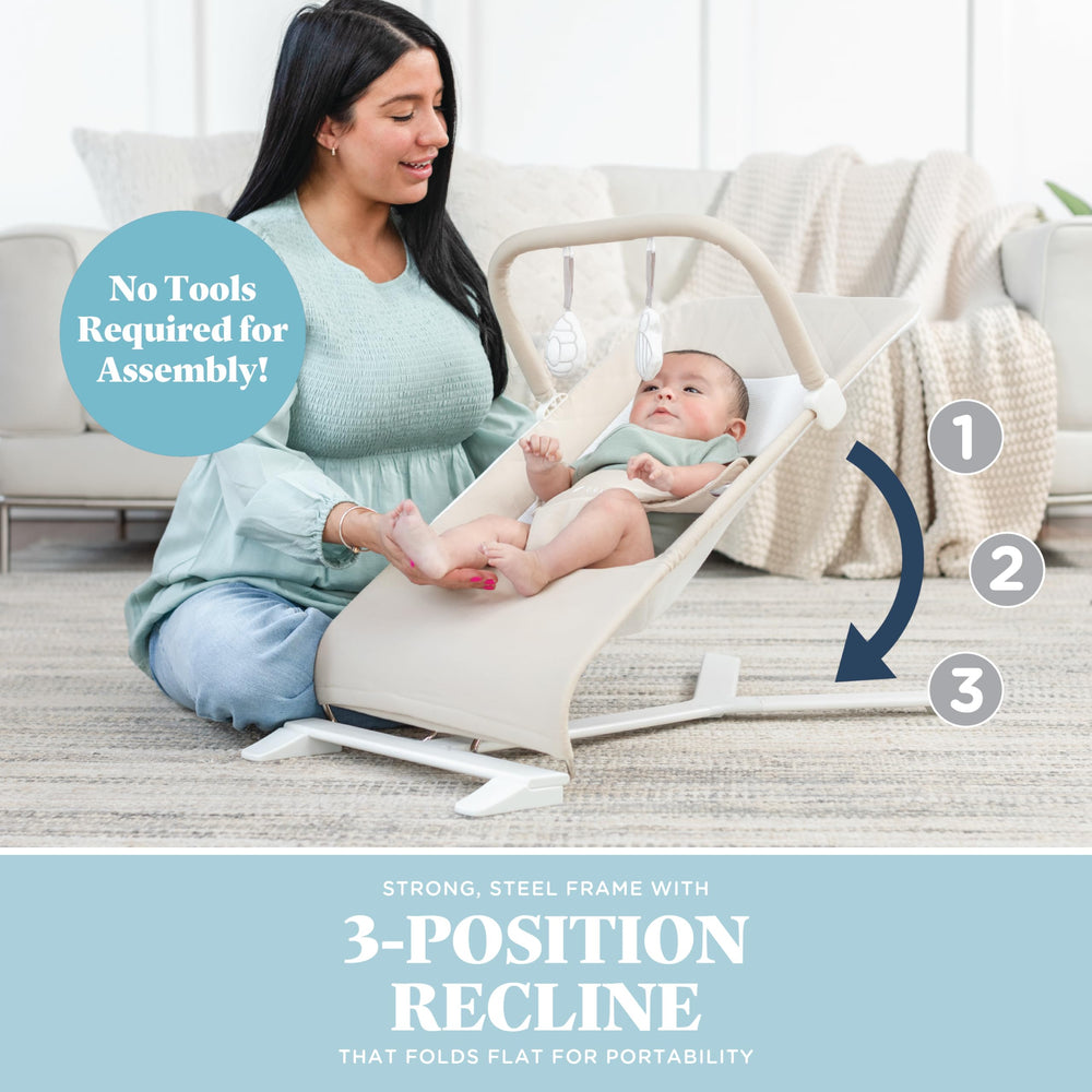 Baby Delight Alpine Deluxe Bouncer removable toy bar for engaging playtime.