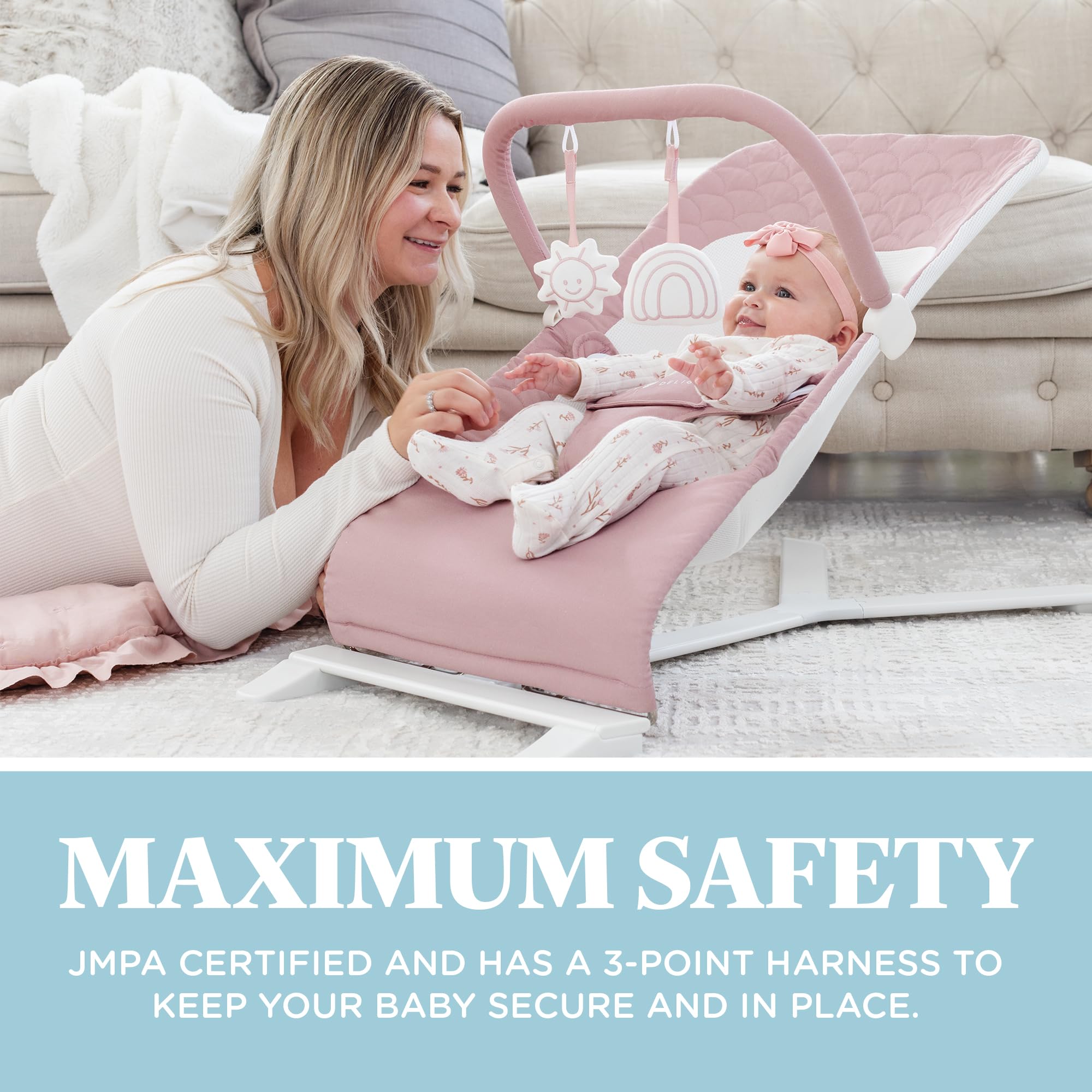 Three-point harness on the Baby Delight Alpine Deluxe Bouncer