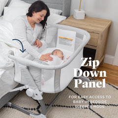 Baby Delight Beside Me Dreamer Bassinet 6-position height adjusts to fit most beds.