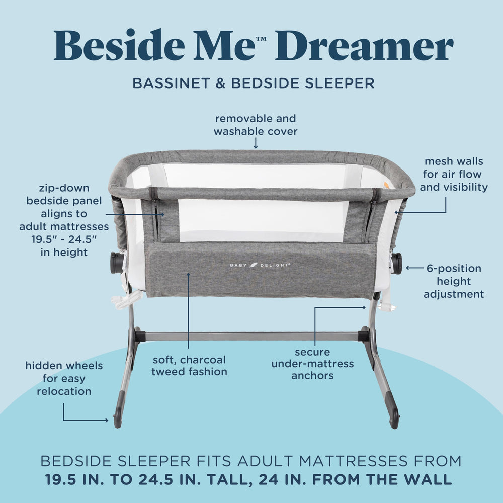 Dreamer Bassinet bedside sleeper attached for close sleep.