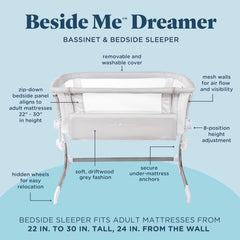 Baby Delight Beside Me Dreamer Bassinet breathable mesh walls promote air circulation around baby.