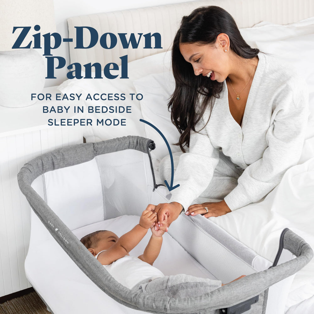 Charcoal Tweed Dreamer Bassinet fabric adds stylish decor.
