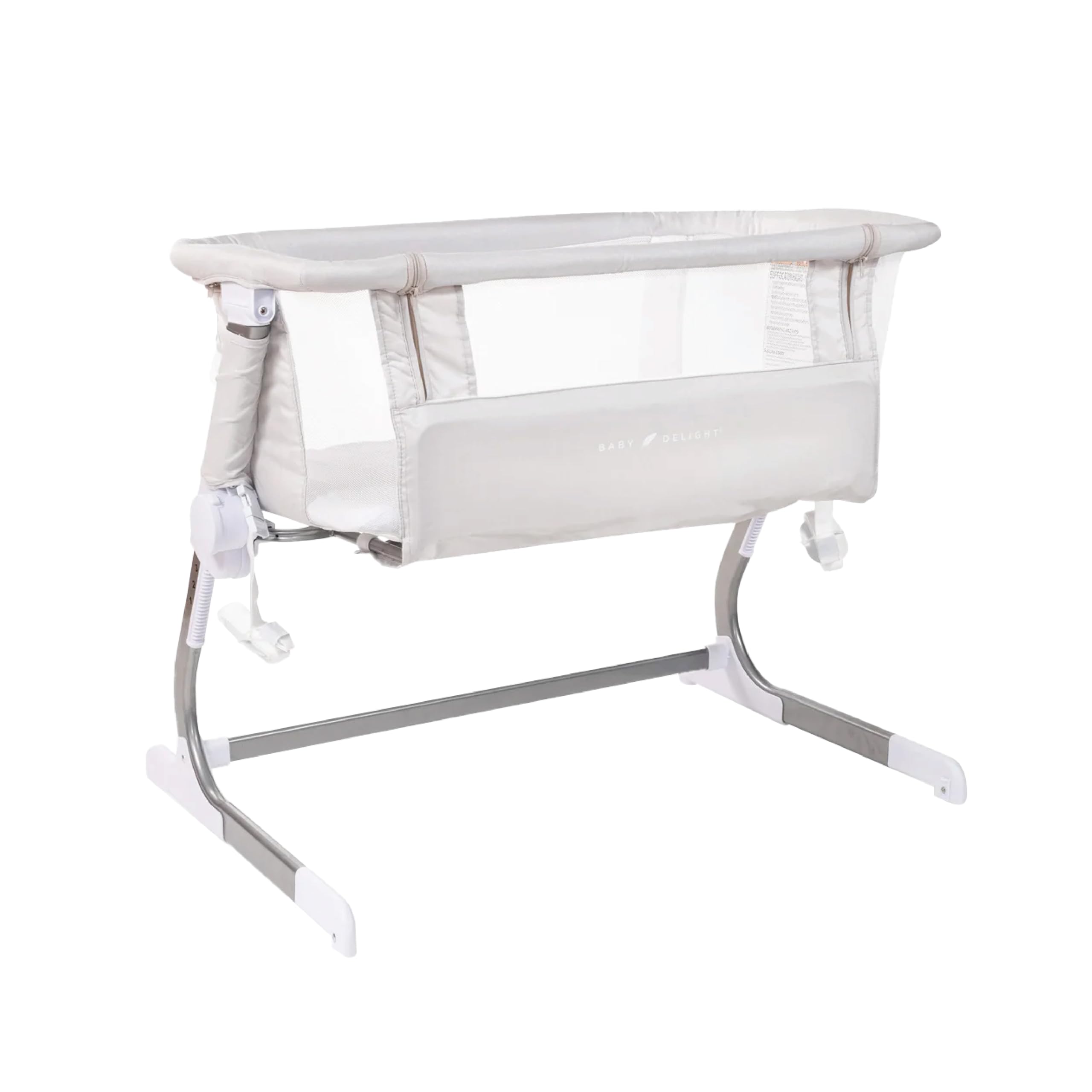 Baby Delight Beside Me Dreamer Bassinet driftwood grey finish keeps baby close for nighttime checks.
