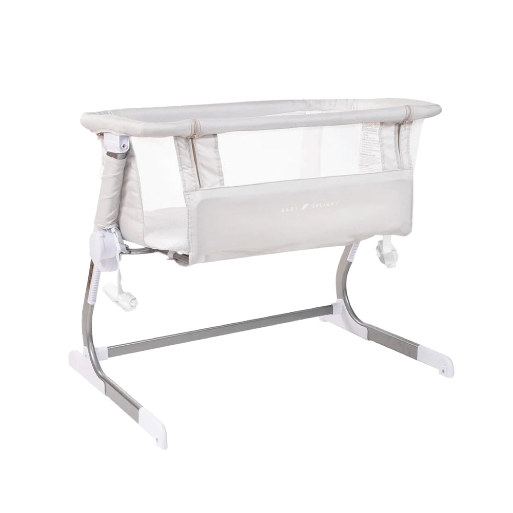 Baby Delight Beside Me Dreamer Bassinet driftwood grey finish keeps baby close for nighttime checks.