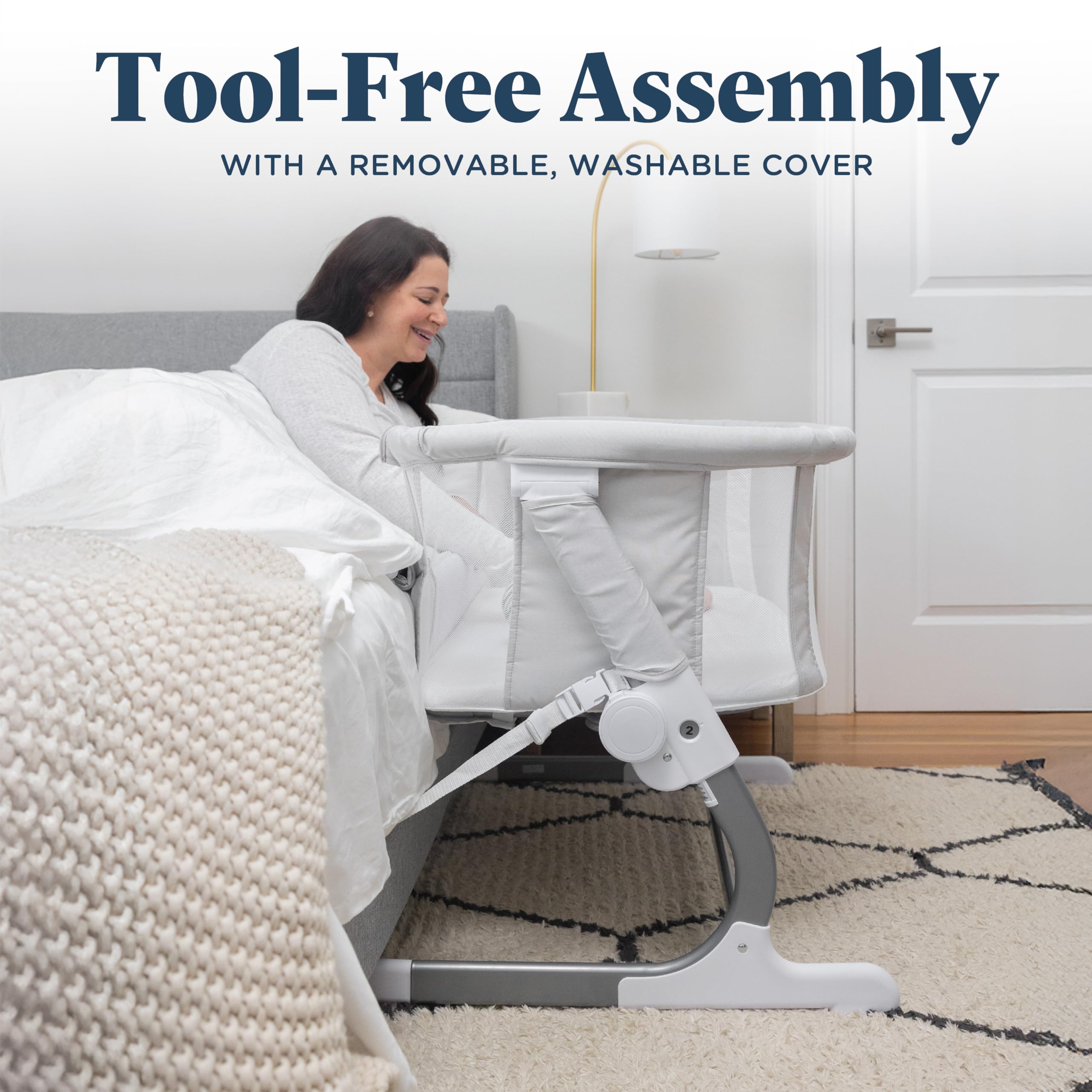 Baby Delight Beside Me Dreamer Bassinet designed in USA with tool-free assembly.