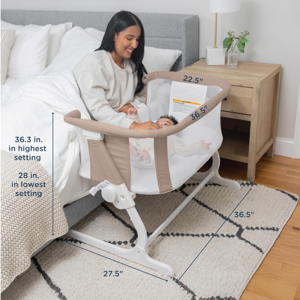Side bedside access on Baby Delight Dreamer Bassinet for nursing