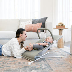 Baby Delight Highland Bouncer mesh inset promotes airflow for breathable seating