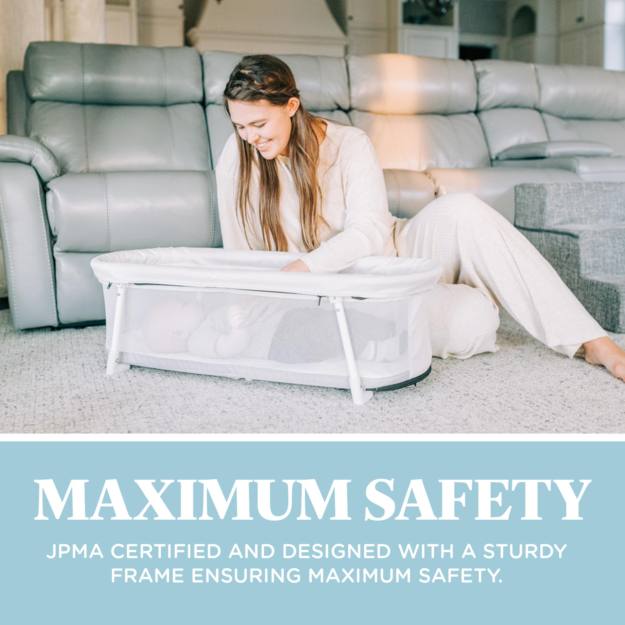 JPMA-certified Baby Delight Snuggle Nest Bassinet for trusted safety.