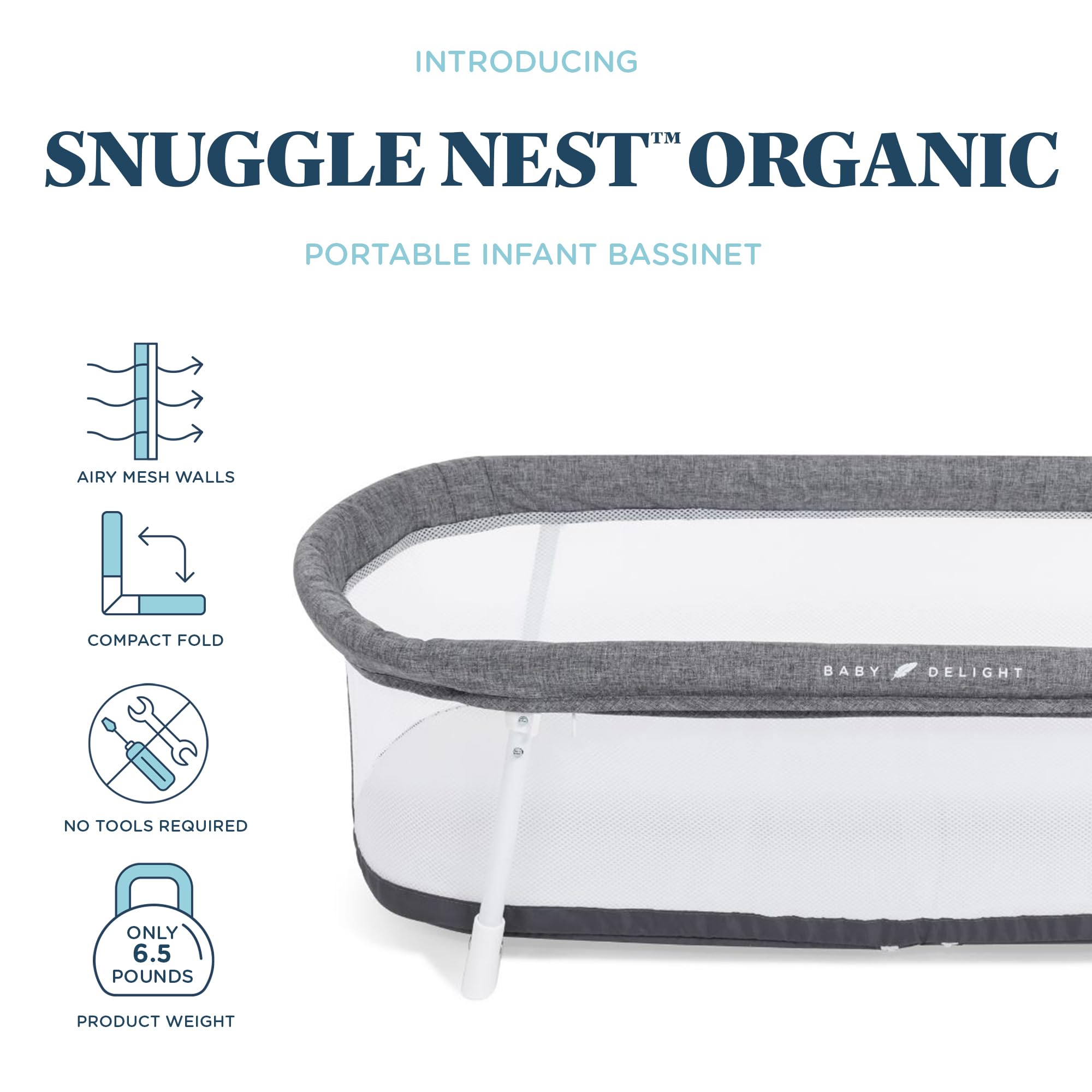 Baby Delight Snuggle Nest Bassinet tool-free setup for quick assembly