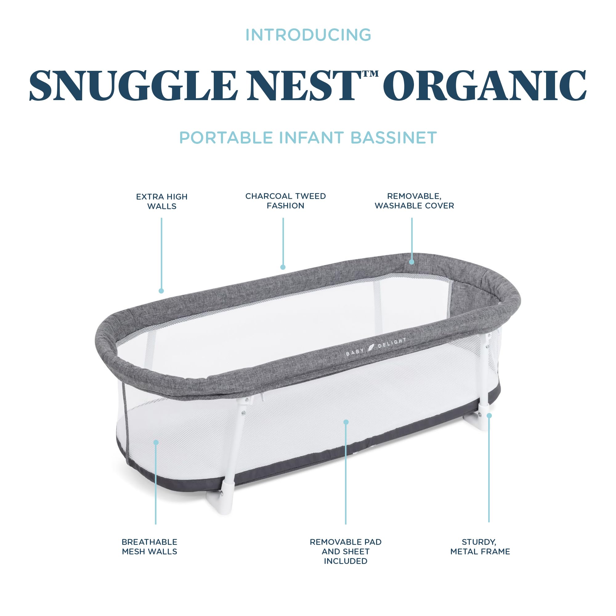 Baby Delight Snuggle Nest Bassinet with soft mesh walls for airflow
