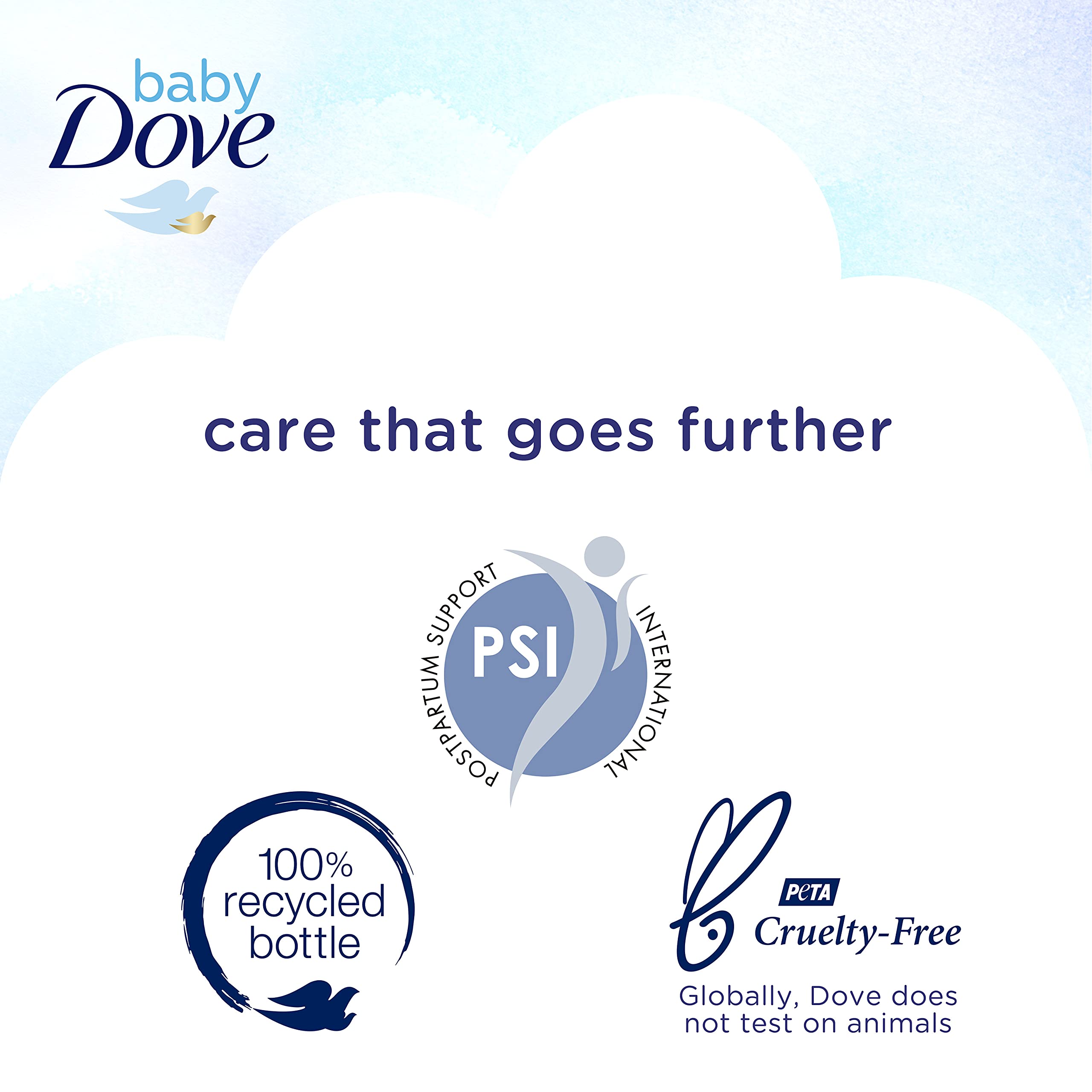 Baby Dove Bath-time routine image shows easy application and rinsing.