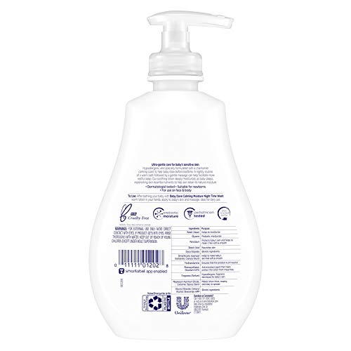 Baby Dove Calming Moisture lotion in hand for gentle bedtime massage to soothe baby
