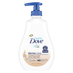 Baby Dove Derma Care Soothing Wash bottle shown for gentle cleansing and moisture protection.