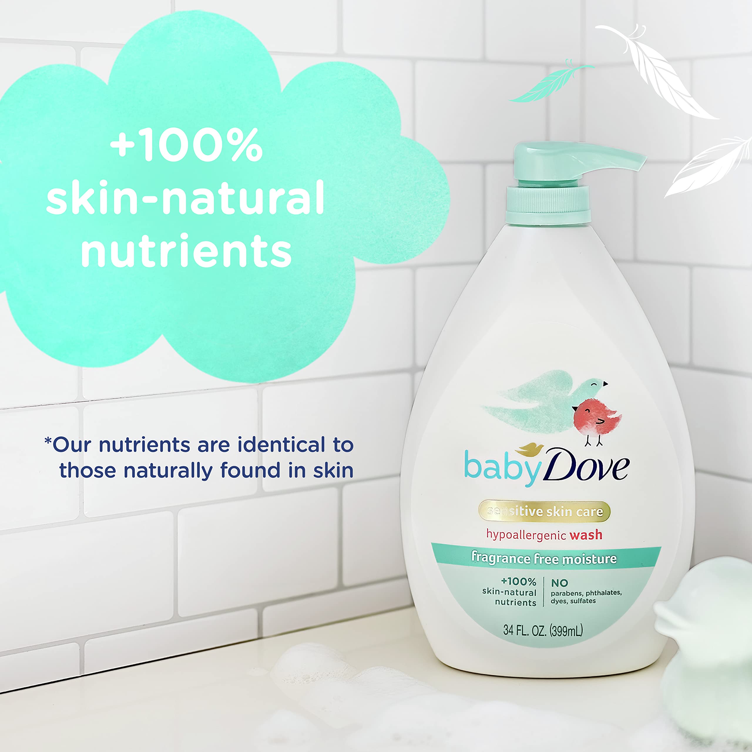 Baby Dove prebiotic moisture helps replenish gentle hydration during bath time.