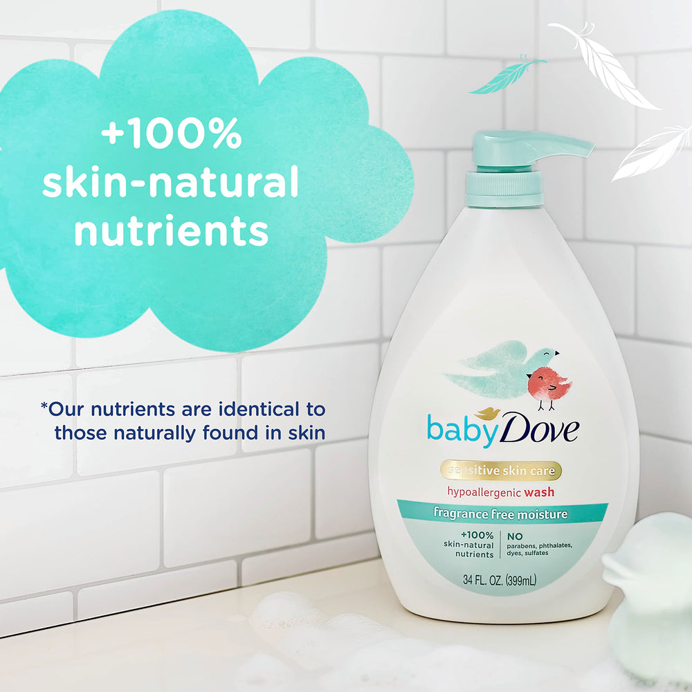 Baby Dove prebiotic moisture helps replenish gentle hydration during bath time.