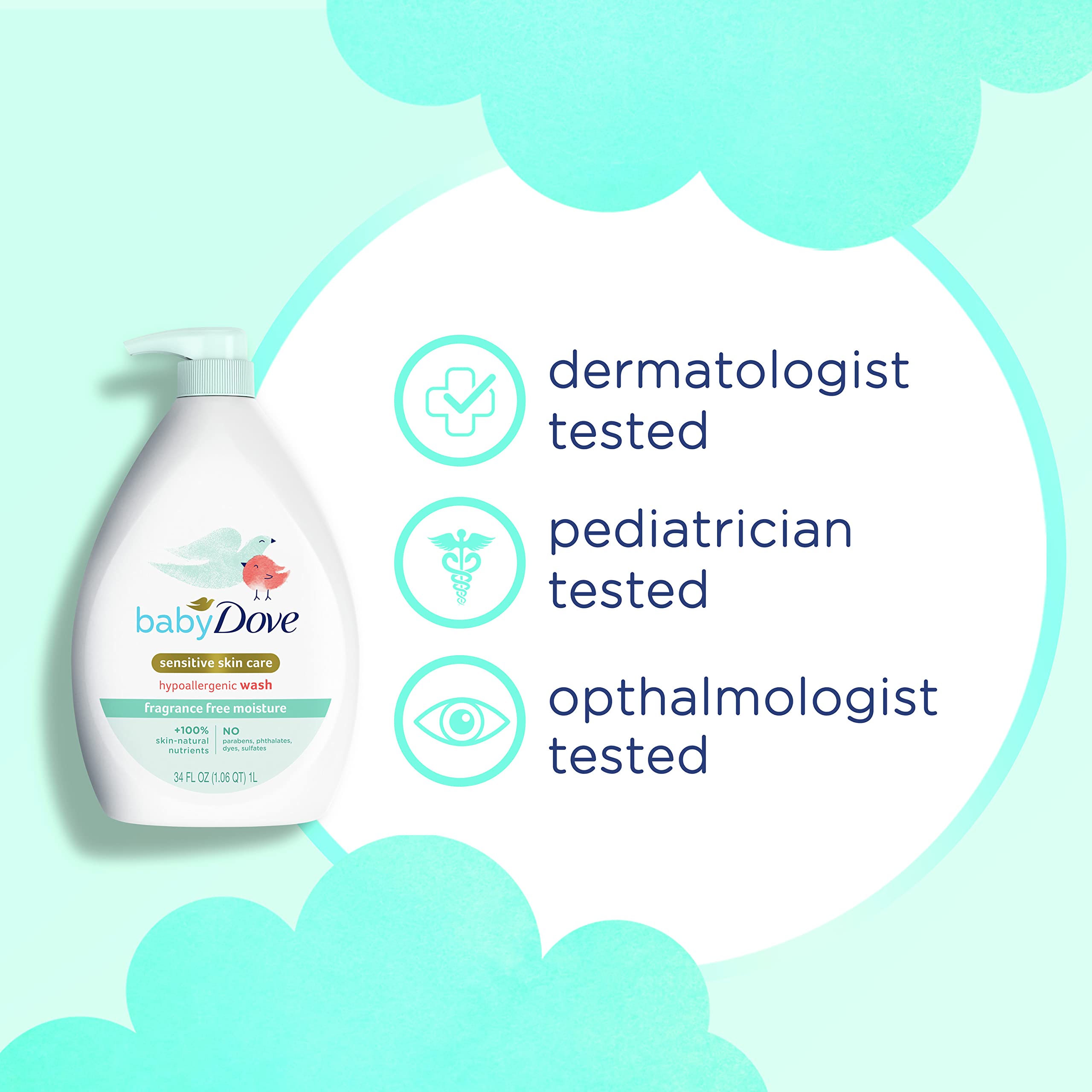 Baby Dove safety-tested formula with pediatrician guidance for trust.
