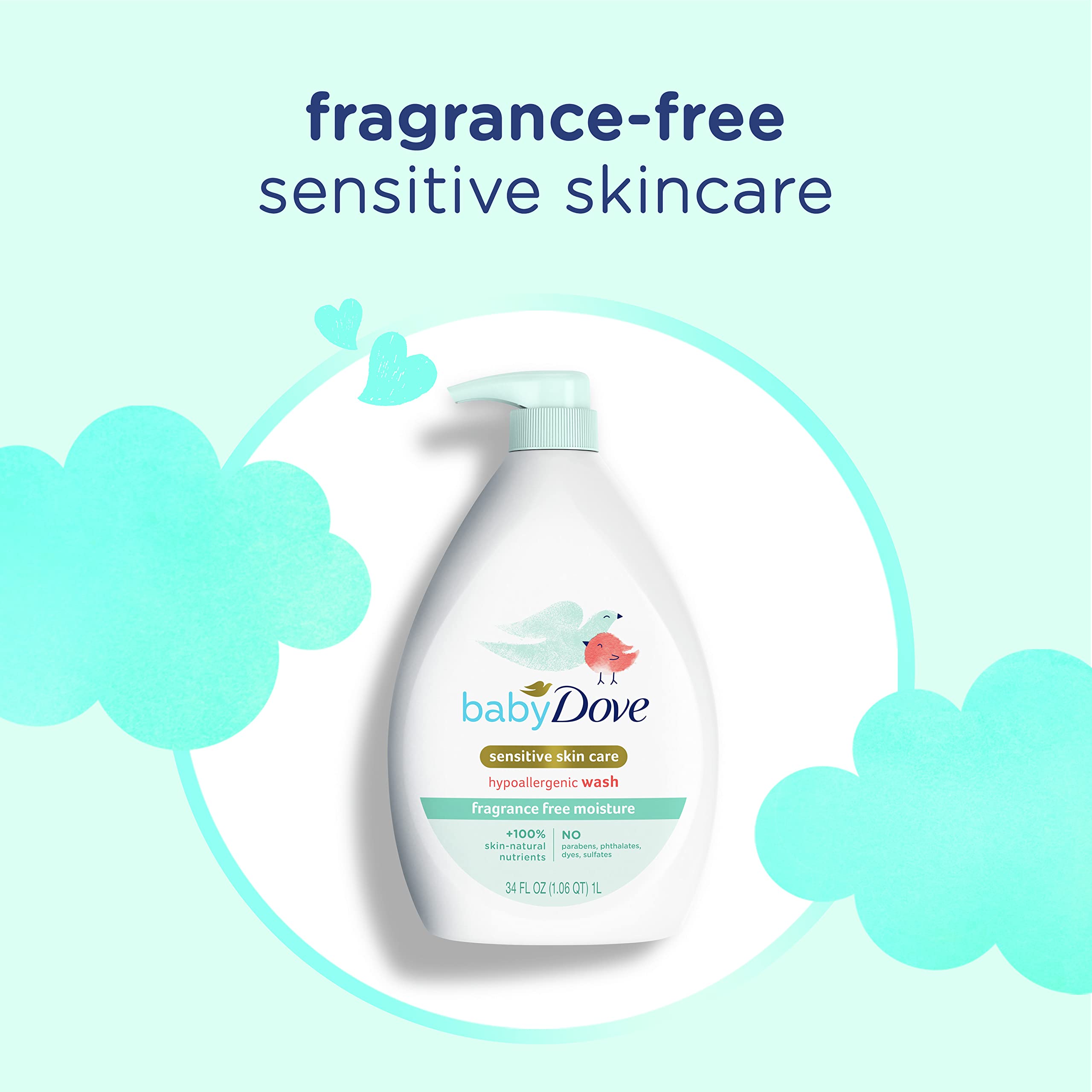 Baby Dove skin-natural nutrients support balanced baby skin health.