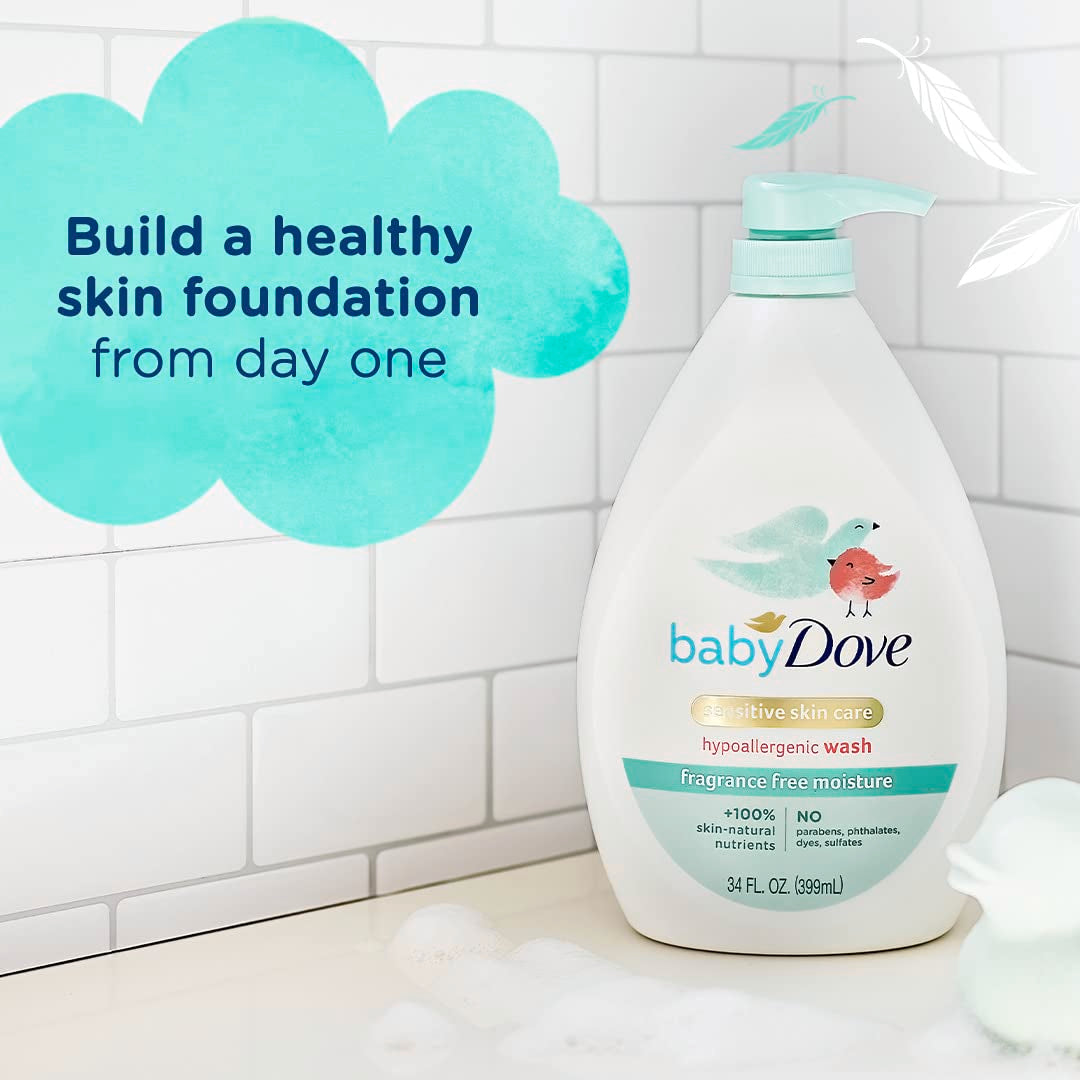 Baby Dove tear-free bath lather enabling easy rinse for baby skin.
