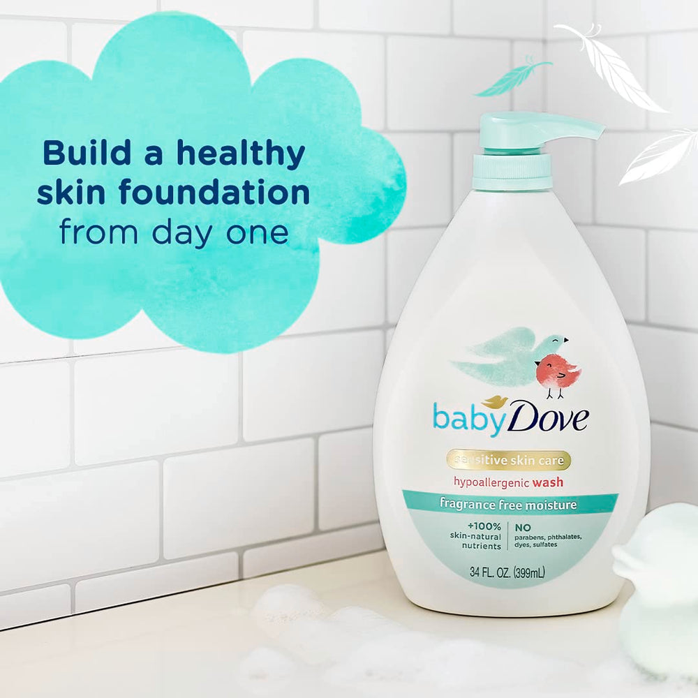 Baby Dove tear-free bath lather enabling easy rinse for baby skin.