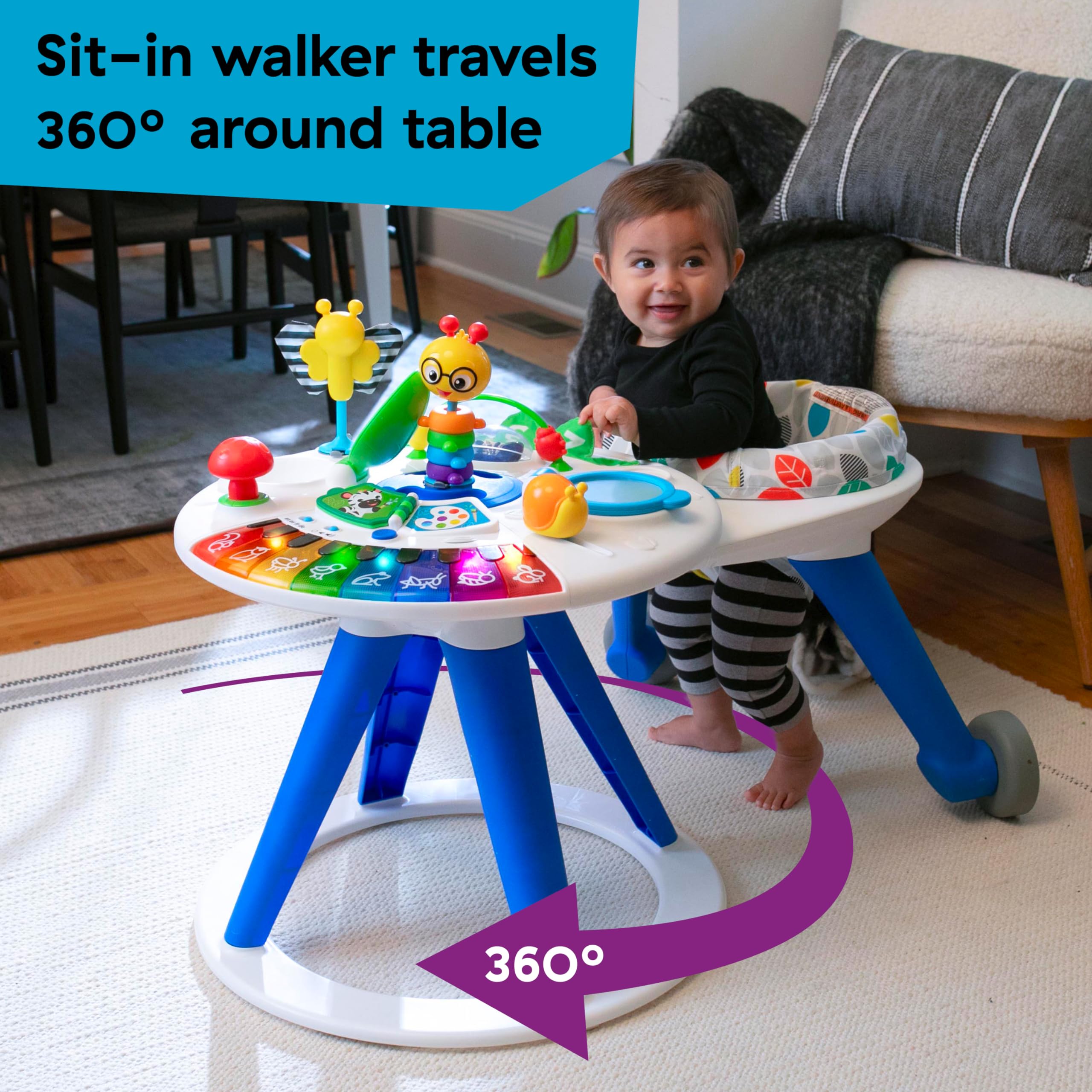 Baby Einstein 360-degree walker in action encouraging reaching and pivoting