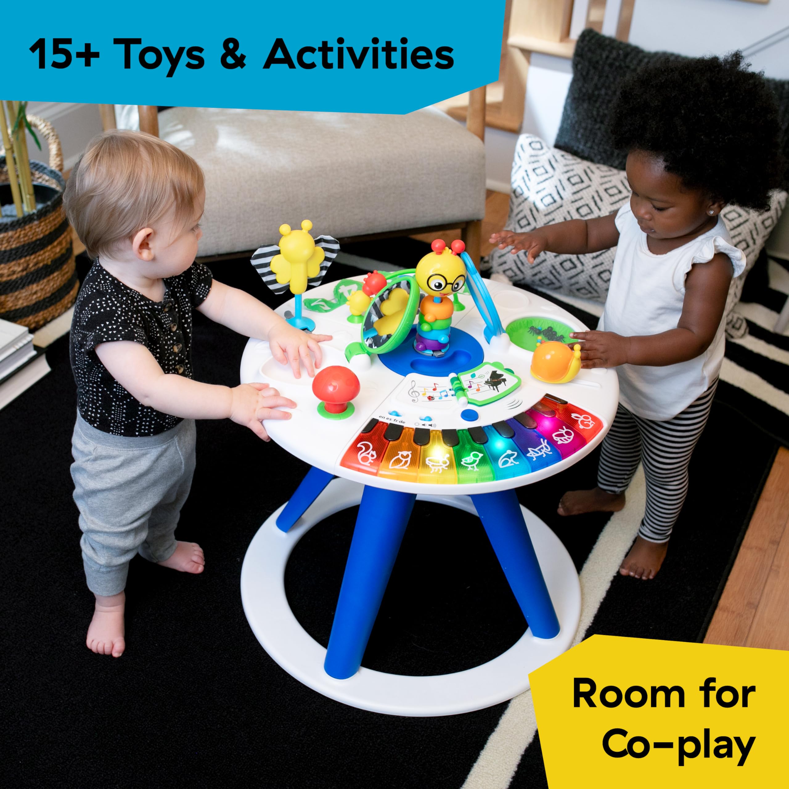 Detachable seat transforming into a toddler table for stand-up play