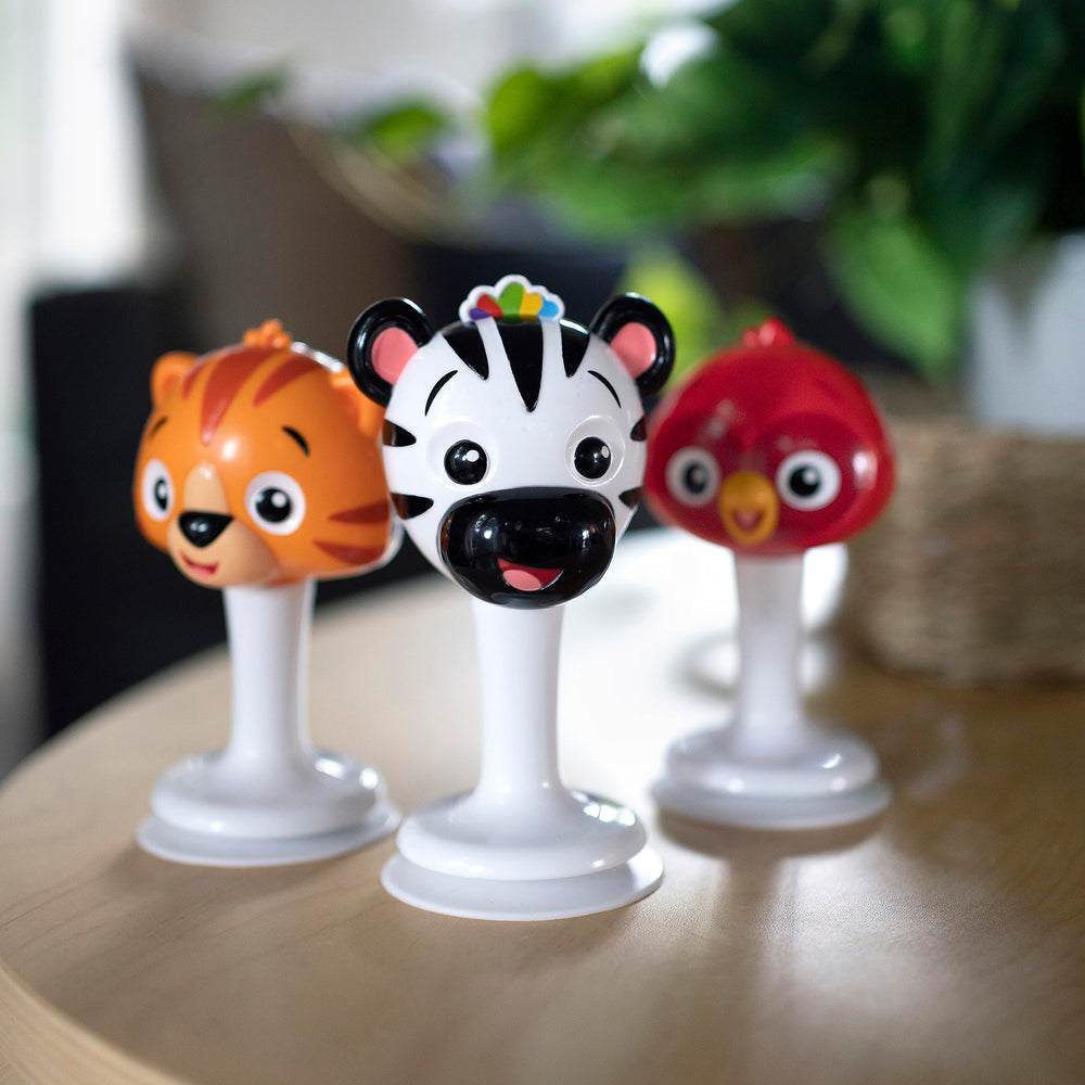 Baby Einstein portable rattle set easy to grab for travel and quick play.