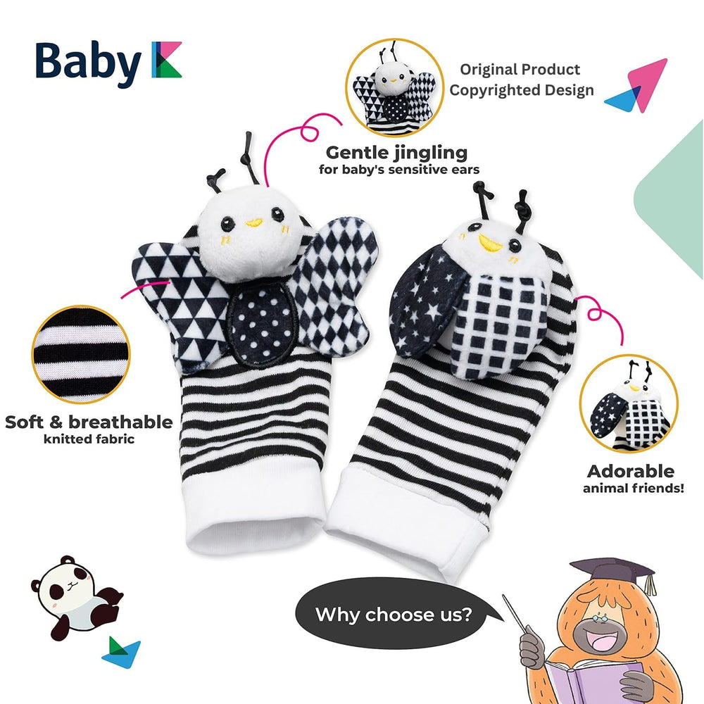 BABY K rattle socks wrist bee invites sensory play on the go.