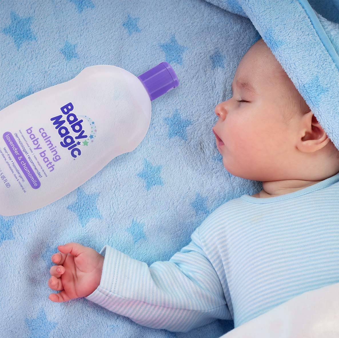 Baby Magic Calming Bath foam and water picture shows creamy lather for cleansing.