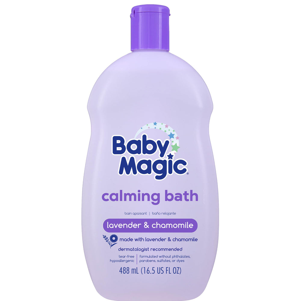 Baby Magic Calming Bath pour creates a gentle lather for bedtime routines.