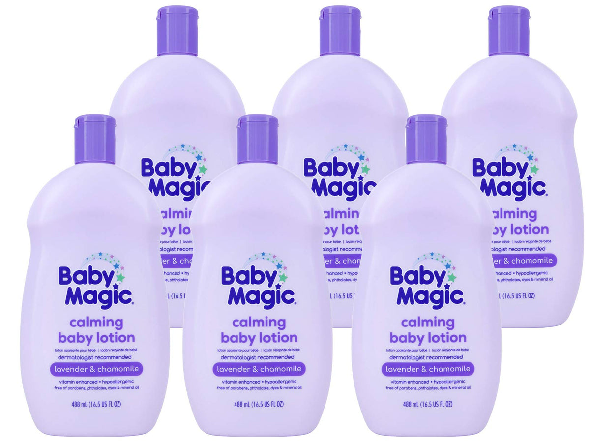 Baby Magic Calming Lotion bottle front with lavender scent for a soothing bedtime.