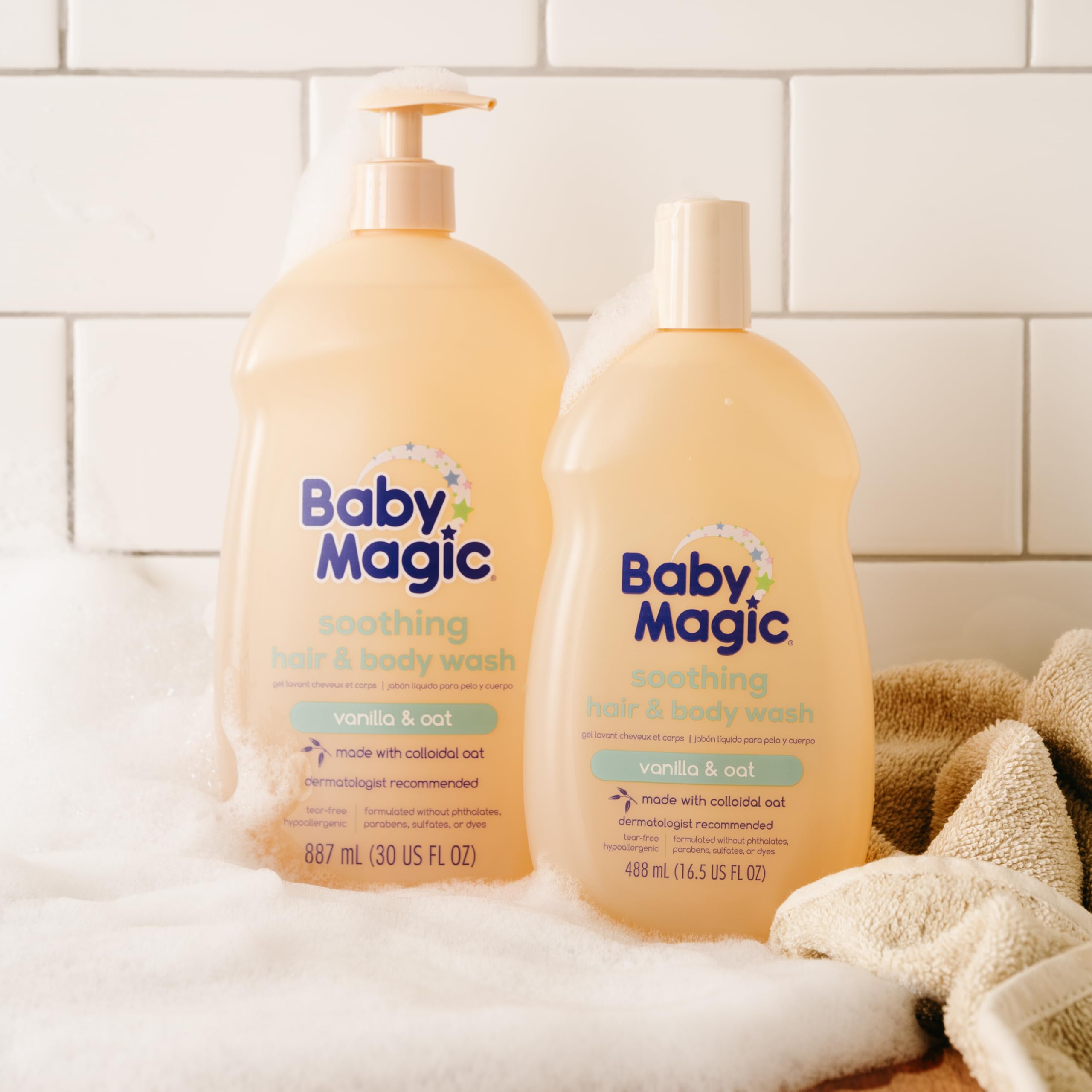 Family bath time scene featuring Baby Magic gentle wash