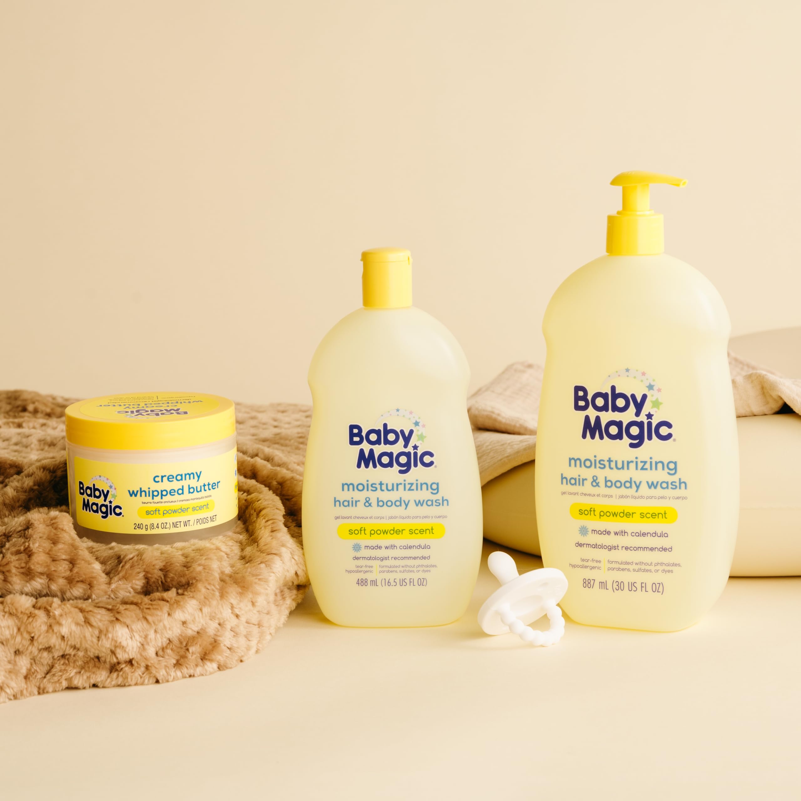 Baby Magic Hypoallergenic stamp highlights suitability for sensitive skin.
